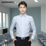 HAIPAIHAOYU长袖衬衫男士修身商务正装衬衣职业装纯色男装内搭婚礼质感白上衣 CS3012浅蓝色 L (170) 【推荐116-125斤】