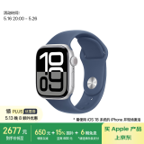 Apple/苹果 Watch Series 10 智能手表蜂窝款42毫米银色铝金属表壳丹宁色运动型表带M/L MWXK3CH/B