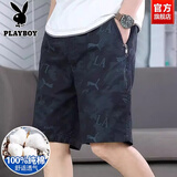 花花公子（PLAYBOY）2025纯棉短裤男士潮牌中外穿潮流夏季休闲工装拉链口袋宽松五分裤 552黑蓝色 XL
