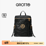 GROTTO个乐黑石双肩包大容量褶皱绵羊皮软皮电脑包通勤旅行包礼物 黑石背包S（金标）