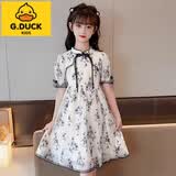 G.duck女童连衣裙儿童沙滩裙子长裙公主纱裙雪纺夏装2023新款中大童女孩 水墨画连衣裙 160