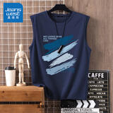 真维斯（Jeanswest）运动背心男夏季新款纯棉舒适透气吸汗外穿宽肩打底衫日系无袖汗衫 蔚蓝色(清新雅蓝) XL (180) (不起球不掉色)