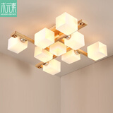 木元素 日式客厅灯简约现代原木风led卧室居室茶室书房九宫格木艺灯 A款 9头-90*21cm E27 双色led光源