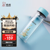 希诺（HEENOOR）双层玻璃杯家用女士带滤网个性潮流清新花茶杯隔热防烫便携水杯 翡翠蓝220ml