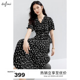 伊芙丽（eifini）伊芙丽V领围裹式收腰显瘦碎花连衣裙女2024夏装新款气质碎花裙 黑色 长款 S 155/80A