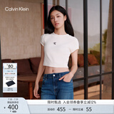 Calvin KleinJeans25春夏新款女士简约刺绣时尚ck辣妹正肩罗纹短袖T恤47AB212