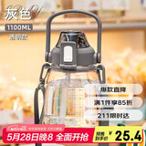 希乐大肚水杯大容量户外运动女儿童学生tritan刻度吸管塑料杯子1.1L 