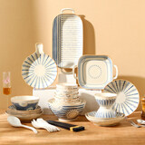 贺川屋碗盘餐具整套日式2026新款混搭色家用陶瓷餐具套装乔迁送礼 36头