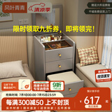 风叶青青实木梳妆台简约现代家用翻盖化妆桌带镜子带凳床头柜两用小型斗柜 宝马灰【整装发货 无需安装】 60x40x82cm