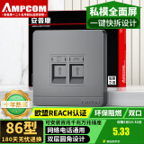 安普康（AMPCOM）网络插座 双口RJ45全面屏CAT678类网线口模块面板 86型RJ11电话二位电脑网口信息母座 AM8602GY