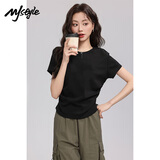 MJ STYLE抽褶正肩短袖T恤女2025年夏季紧身收腰显瘦辣妹风小个子短款上衣