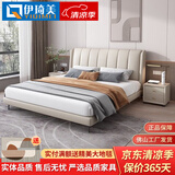 伊琦美（YIQIMEI）【正品保障】床双人床1.8米1.5米皮床意式现代简约实木皮床主卧床 尊享版真皮单床+1柜+席梦思乳胶床垫 1800mm*2000mm  框架结构
