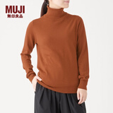 无印良品 MUJI 女式 天竺 高领毛衣 长袖针织衫 深橙色 S