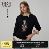 Teenie Weenie小熊卫衣女春季学院风大熊刺绣圆领卫衣上衣女 黑色 M (165)