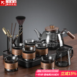 正扬电陶炉煮茶器烟灰玻璃烧水壶泡茶套装功夫茶具大容量茶杯防烫保温 烟灰手执6竹环+长琴胡黑公杯茶道