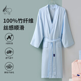 竹一百浴袍竹纤维春夏男女睡袍家居浴衣浴袍华夫格纱布汗蒸服 蓝色 L码