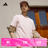 adidas情侣休闲纯棉上衣圆领短袖T恤男女夏季阿迪达斯官方轻运动 粉色 XS