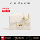 CHARLIE & KELLI官网 CK轻奢包包女包单肩包女士斜挎包菱格小方包情人节生日礼物 白色【京仓速达 礼袋包装】