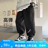 左西男童裤子儿童卫裤春秋款2025新款男孩韩版休闲长裤运动裤 黑色140