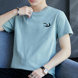 浪古 LAWKUL夏季纯棉短袖T恤男士半袖半截袖体恤打底衫男装纯色加大码上衣服 浅蓝单件 XL 125斤下
