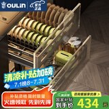 欧琳（OULIN）厨房拉篮不锈钢橱柜拉蓝双层抽屉式太空铝收纳架碗碟篮 双层星空灰太空铝【800柜体】