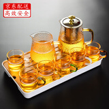 瓷牌茗茶具（cipaiming teaset） 透明玻璃茶具整套套装家用功夫茶壶茶杯会客泡茶器 金盖雅致六彩杯8件套+小长方盘
