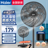 海尔（Haier）电风扇落地扇家用七叶轻音立式大风力风扇广角摇头自然柔风循环风扇宿舍节能省电落地式风扇 黑色/7叶遥控加高加大HFS-Y3547A