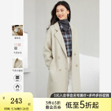 梵希蔓含绵羊毛西装式呢大衣女秋冬高级感双排扣长款过膝毛呢外套 50690 浅咖色 L