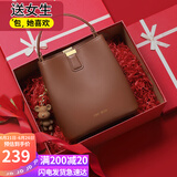 viney牛皮包包女包品牌水桶包轻奢单肩斜挎包生日礼物高级感送女友老婆