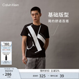 Calvin Klein Jeans夏季男女情侣中性ck纯棉醒目大字母印花圆领短袖T恤J318471 BEH-黑色 S （推荐120-135斤）