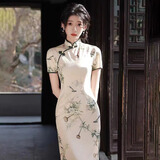 妙奕嘉旗袍中国风新中式连衣裙小个子高级感2025年新款改良旗袍裙中长款 中国风改良素雅旗袍【烟雨江南】 M （建议95-105斤）