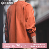 马登工装 美式宽松重磅纯棉圆领长袖磨毛T恤内搭纯色打底衫卫衣男春季 砖红色 XL 160-175斤