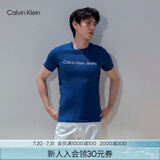 Calvin Klein Jeans夏季男女情侣中性年轻ck多色印花透气修身短袖T恤J320931 C5G-海军蓝 S （推荐120-130斤）