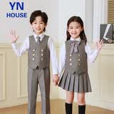衣诺坊儿童西服马甲套装男童演出服灰色礼服 高级灰：马甲套装 160CM