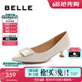 百丽（Belle）方扣高跟鞋女商场同款羊皮细跟单鞋Z2N2DCQ3预售 米白(第二批) 38 (240mm)