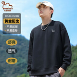 东方骆驼（EASTERN CAMEL）卫衣男秋冬季圆领纯色重磅落肩长袖上衣户外运动套头衫 黑色 2XL 