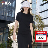 FILA 斐乐针织连衣裙2025夏季新款时尚休闲开叉显瘦修身T恤长裙 正黑色-BK XS 155/76A/XS