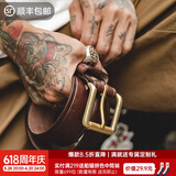 马登工装 复古进口腰带黄铜单针快脱扣头硬汉裤带皮带男 咖色