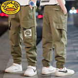 G.DUCKKIDS男童春秋薄款长裤2025新款儿童裤子夏季休闲工装裤中大童运动裤潮 绿色20B 纯棉款 150 建议12-13岁 建议身高145cm