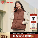 坦博尔羽绒服马甲女立领宽松外搭短款羽绒背心外套TD236006布朗尼咖160