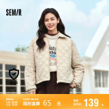 森马（Semir）棉服女灯芯绒翻领菱形格复古2024冬三防宽松轻薄棉衣109724112007