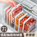 家の物语（KATEI STORY）日本冰箱收纳盒食品级肉类冷冻专用分装盒密封储物整理盒保鲜盒子 组合装7件套【大中小*2】+收纳筐