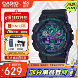 卡西欧（CASIO）G-SHOCK 海洋之心潮流炫色运动双显男表 霓彩武士 GA-100BL-1ADR