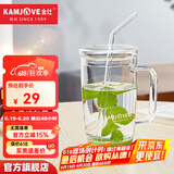 金灶（KAMJOVE）玻璃杯花茶杯家用办公室女性茶水杯 带盖玻璃吸管杯泡茶杯AC-100 苹果绿【500毫升】