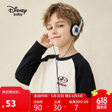 迪士尼（DISNEY）男女童长袖T恤圆领棉质儿中大童插肩打底上衣25春DB331AE09黑120