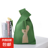 韩国ins针织包包女生背心包小方包新年针织袋手拎包针织包包斜跨 手提包一只兔子【绿色】