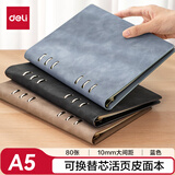 得力（deli）可换替芯活页皮面本羊巴皮封面笔记本办公记事本会议记录本A5/80张BP160蓝色