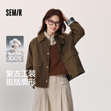 森马（Semir）复古巴恩风外套女短款宽松上衣秋纯棉灯芯绒翻领夹克101524108016
