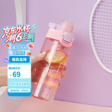 乐扣乐扣（LOCK&LOCK）人鱼线塑料运动水杯夏天便携水壶带刻度提手男女水杯子520ML粉色