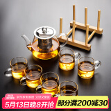 瓷牌茗茶具（cipaiming teaset） 透明玻璃茶具整套套装家用功夫茶壶茶杯会客泡茶器 透明八骏壶6个把杯+梯形杯架